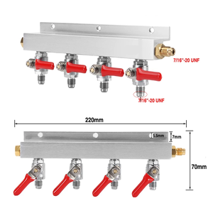 Distributore collettore <span class=keywords><strong>Gas</strong></span> Co2 a 4 vie, 7/16-20 valvola di uscita rimovibile Splitter birra, supporto Push si adatta rapidamente giunto e Barb - Product Image 2