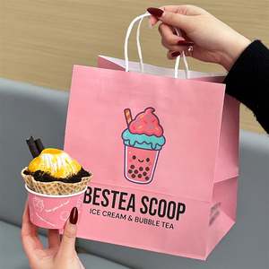Sacs à emporter jetables en papier kraft biodégradable imprimés sur mesure, écologiques, pour gâteaux, thé à bulles et crème glacée - Product Image 6