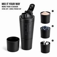 Bouteille shaker à protéines 2-en-1 en acier inoxydable de 600 ml avec gobelet de rangement de 200 ml, fouet et échelle de mesure pour la gym et le fitness