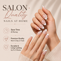 Ongles à presser réutilisables rose nude brillants 32 pièces, finition UV French Tip, longs, pointus, en forme d'amande, qualité salon