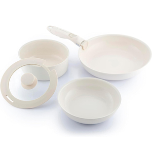 Modern <b>Ceramic</b> Non-Stick Cookware Set 4-Piece Detachable Handle With Glass Lids - Product Image 2