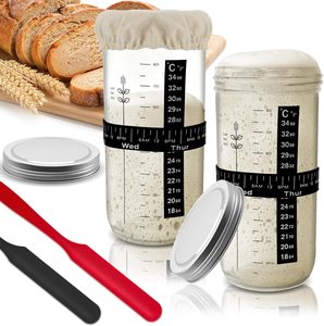 32 OZ Sourdough Starter <b>Jar</b> Kit Sourdough Bread Storage Container with Bamboo Lid Thick Wide Mouth Glass <b>Jar</b> for Baking - Product Image 1