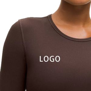 Camiseta de Yoga Personalizable de Manga Larga y Cuello Redondo para Mujer, Talla Grande, con Logotipo Frontal, Corte Regular, para Entrenamiento Deportivo - Product Image 5