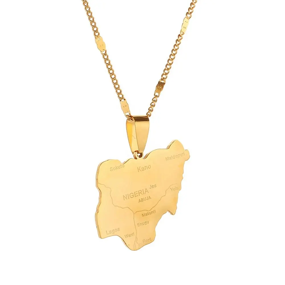 Stainless Steel Nigeria Map Pendant Necklaces Country Maps Africa Nigerians Charm Jewelry
