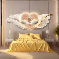 Peinture Murale de Fond de Lit Chambre Cygne Art Décoratif Plume Lumière LED Lampe Suspension Tableau Moderne Simple