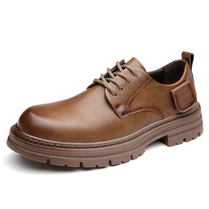 Bottes Martin pour hommes, bout rond, dessus en cuir, semelle extérieure en caoutchouc antidérapante, chaussures de travail décontractées à lacets pour l'automne - Product Image 5