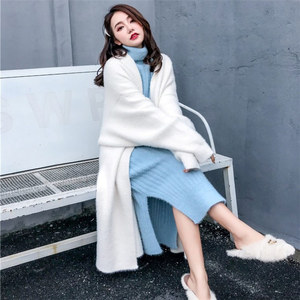 Abrigo largo liso grueso de invierno de alta calidad para <span class=keywords><strong>mujer</strong></span>, suéter Maxi de punto con parte delantera abierta holgado, cárdigans de <span class=keywords><strong>manga</strong></span> abullonada personalizados para <span class=keywords><strong>mujer</strong></span> - Product Image 5