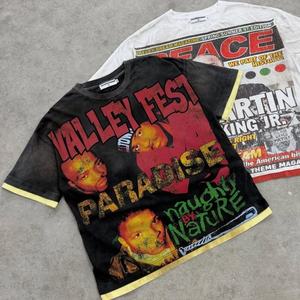 Camiseta Vintage de Algodón 100% Tejido Grueso con Estampado Gráfico Personalizado DTG, Lavado Ácido, Corte Holgado y Diseño Recortado Oversize para Hombre - Product Image 1