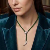 Collier Lariat de Luxe en Forme de Y avec Perles d'Agate Naturelle et de Tourmaline, Fermoir Serpent Ouvert Pavé de Zircons Cubiques, Longue Chaîne, Bijou de Créateur