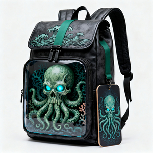 Sac à dos Ita en PU personnalisé avec motif crâne de pieuvre, étanche, fermeture éclair, forme carrée, pour exposition de badges et charms Comic Con - Product Image 4