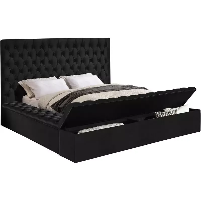 Hot sale factory wholesale European design tufted storage velvet bed for bedroom queen king size black color