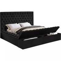 Lit de rangement capitonné en velours, design européen, vente chaude, vente en gros d'usine, pour chambre à coucher, taille Queen/King, couleur noire