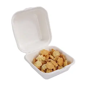 Disposable Biodegradable Take Away Food Container 3 Compartments Pulp Burger Box