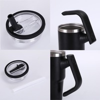 Gobelet isotherme blanc en acier inoxydable de 40 oz avec poignée amovible et paille rabattable, bouchon anti-fuite, pour l'extérieur, la voiture et les voyages