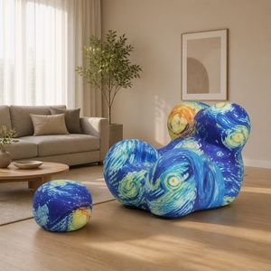Divano Pigro con Poggiapiedi Stampato con 'La Notte Stellata' <span class=keywords><strong>di</strong></span> <span class=keywords><strong>Van</strong></span> <span class=keywords><strong>Gogh</strong></span>, Formato Piccolo, Design Creativo Irregolare, Adatto a Diverse Ambientazioni - Product Image 2