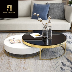 Premium Titanium Gold Stainless Steel <strong>Nesting</strong> Coffee Tea <strong>Table</strong> 10-Year Warranty Durable Easy Clean High-End Marble Top for - Product Image 1