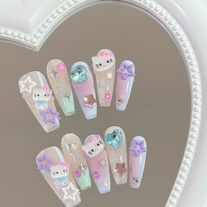 In Vogue Handmade Stick on Nails <span class=keywords><strong>Hello</strong></span> <span class=keywords><strong>Kitty</strong></span> Cute Cartoon Long-Length Style Gel Press on Nails - Product Image 3