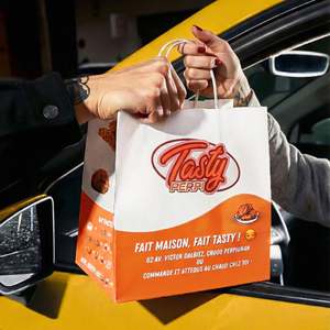 Sac en papier kraft écologique, recyclable, résistant à l'huile et à la graisse, personnalisé pour l'emballage de la restauration rapide, pour les frites et le poulet frit - Product Image 1