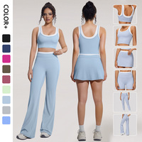 Ensemble de yoga pour femmes avec effet push-up, anti-transpiration, soutien-gorge de sport très élastique, leggings, robe de tennis, tenue de sport, ensemble de 6 pièces