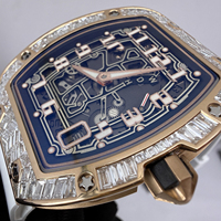 Montre de luxe haut de gamme pour homme, boîtier en or rose 67-01 avec diamants cultivés incrustés à l'arrière, mouvement mécanique automatique, montre de business.