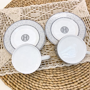 Wholesale <b>Dropshipping</b> 2 Cups Grey Nordic Simple Coffee Tea Porcelain Cups and Saucers - Product Image 3
