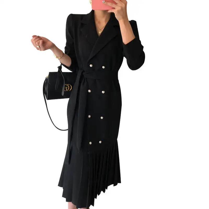 Spring And Autumn Famale Office Elegant Clothing Casual Maxi Long Sleeve Women Fashion Commuter Dress