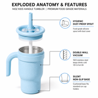 Bouteille d'eau mignonne pour enfants de 14 oz avec poignée et paille en silicone, tasse isotherme à double paroi anti-fuite et anti-transpiration