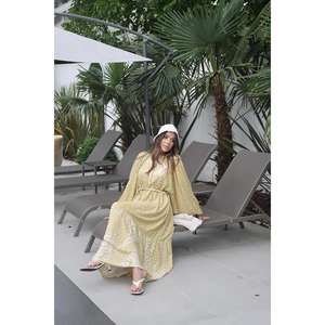 Vestido Casual de Ocio con Cuello Mandarín y Estampado Floral Amarillo, Cintura Elástica, Tejido Holgado y Transpirable, Venta al por Mayor - Product Image 4