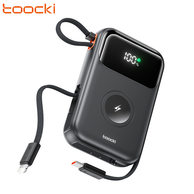 Toocki Mobile Power Banks Built in Cable 35W 10000mAh Digital Display Power Bank for iPhone Watch Magnetic Wireless Charging