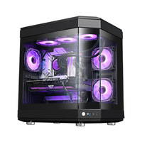 Boîtier PC ATX de grande taille à refroidissement par eau 360 degrés, châssis de tour moyenne, trois panneaux en verre, vue panoramique latérale, aquarium, vue sur la mer