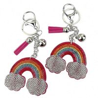 Porte-clés Pendentif Nuage Lumineux en Strass avec Pompon Arc-en-ciel, Accessoire Créatif en Cuir, Vente en Gros Usine, Logo Personnalisé, Nouveauté Cadeau