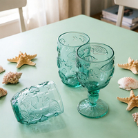 Verre à pied gaufré vert motif poissons marins et étoiles, gobelet haut ou bas, pour mariage à la plage, bar à domicile, vaisselle de bar