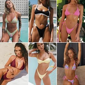 Liquidación de Conjuntos de Bikini Mixtos Sexys con Top de Tirantes y Cuello en V para Mujer, Estilo Verano y Playa, Envío Aleatorio al por Mayor - Product Image 1