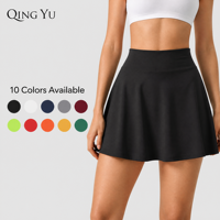 Jupe de tennis taille haute unie de qualité supérieure pour femme, ensemble short-jupe athlétique extensible avec logo sur le devant, poches, résistant aux plis, pour le golf, la course et la gym 1
