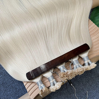 Extensions de cheveux naturels russes à pointe plate couleur blond platine, alignées aux cuticules, en kératine, pour la vente en gros