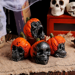 Figura de Resina de Calavera de Halloween con Sombrero de Calabaza, Accesorio de Terror para <span class=keywords><strong>Escape</strong></span> <span class=keywords><strong>Room</strong></span>, Decoración Gótica de Cabeza, Adorno para Fiesta en Casa - Product Image 2