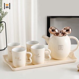 Cute 6pcs Porcelain Coffee Tea Set with Gold Decor <strong>Minnie</strong> <strong>Mouse</strong> Mug Ceramic Tea Pot and Cup Set - Product Image 3