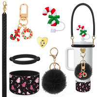 Offre Spéciale noël 7 pièces Silicone verres bouteille réutilisable poignée sangle Silicone tasse bottes paille gobelet tasse accessoires