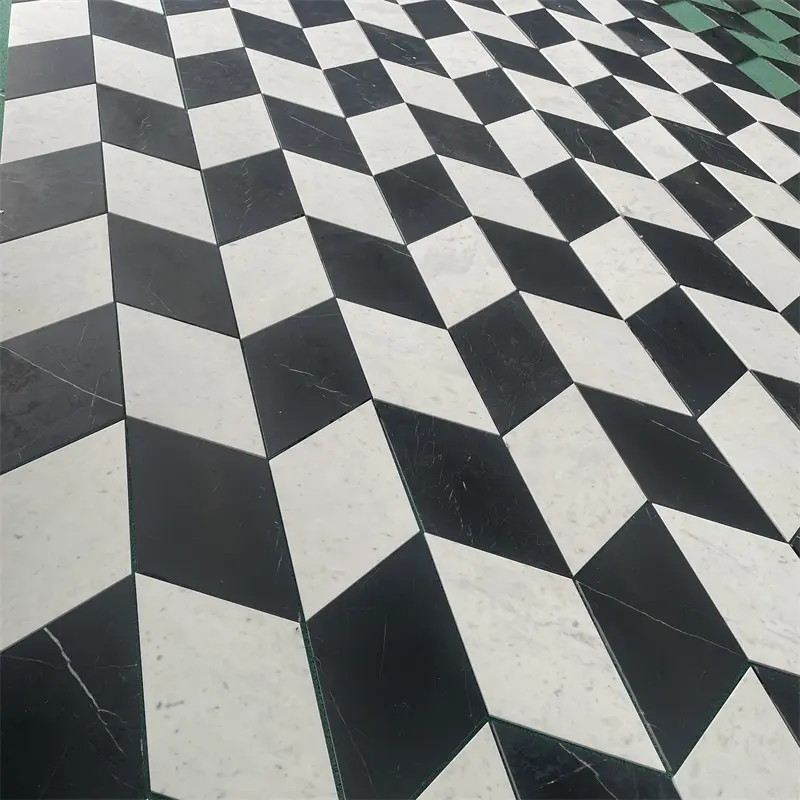 Nhà hàng dự án sử dụng Nero MARQUINA và trắng Carrara bằng tia nước gạch lát sàn Gạch Mosaic