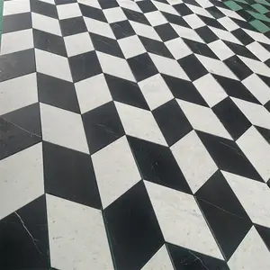 Restaurant Project Use Nero Marquina And White Carrara Waterjet Floor Tiles Mosaic Floor Tiles