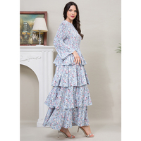 Robe plissée Miyake sur mesure de haute qualité pour femme, à manches longues, imprimé floral bleu, style bohème modeste, idéale pour l'église