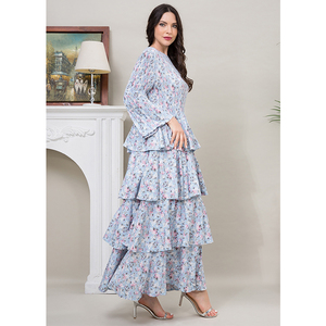 Fabricación Personalizada <span class=keywords><strong>de</strong></span> <span class=keywords><strong>Vestidos</strong></span> <span class=keywords><strong>de</strong></span> Mujer <span class=keywords><strong>de</strong></span> Alta Calidad para Iglesia, Estampado Floral Azul, Manga Larga Plisada al Estilo Miyake, Bohemio, Modesto y <span class=keywords><strong>de</strong></span> Capas - Product Image 4