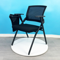 Chaise de conférence pliable en maille minimaliste empilable avec tablette d'écriture et accoudoirs - Chaise de bureau pour formation et étude avec base chromée