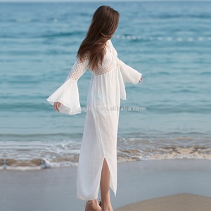 JINRU Factory luxury hollow out sexy handmade yarn lace bikini cover up cotton abito lungo da <span class=keywords><strong>spiaggia</strong></span> bianco a maniche lunghe da donna - Product Image 6