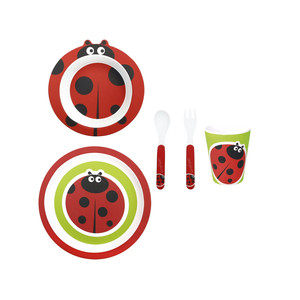 Set di Stoviglie per Bambini a Forma di Coccinella in Melamina, 5 Pezzi, Piatti, Tazza, Forchetta, Cucchiaio - Product Image 1