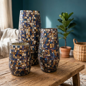 Handmade Eco-Friendly <b>Glass</b> Mosaic Votive Candle Holder Christmas <b>Decorative</b> Candle <b>Jar</b> Gold Blue Red Heat Resistant Home <b>Decor</b> - Product Image 3