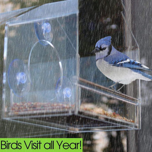 Mangeoire à oiseaux à fenêtre transparente caractéristique automatique Design élégant ventouses faciles à nettoyer mangeoires à oiseaux en acrylique pour jardin cour - Product Image 5