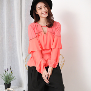 2020 Nouvelle Mode Femmes En Mousseline De Soie Blanche Blouses À Manches Longues Mode Féminine Tops - Product Image 3