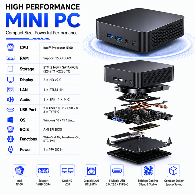 N100 Support 16GB DDR4 RAM Integrated UHD Graphics 3-Year Warranty Portable Win11/Linux Eglobal Gaming Mini PC