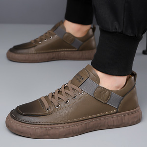 Chaussures décontractées en cuir rétro pour hommes, bout rond, semelle en caoutchouc antidérapante, style marche - Product Image 3
